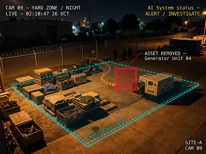 Nsightify flagging the removal of stored equipment from a monitored perimeter zone